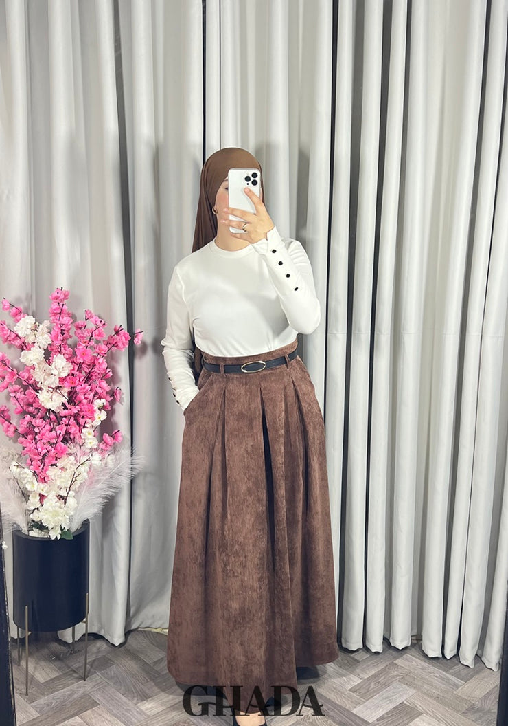 Jupe longue en velours marron