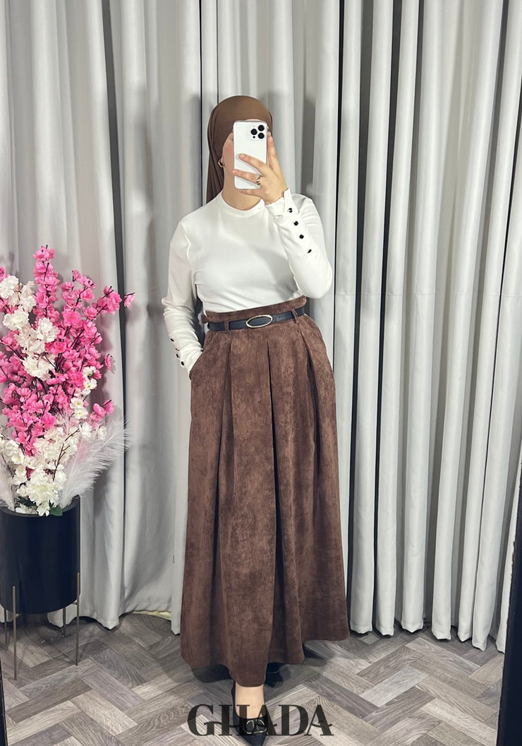 Jupe longue en velours marron