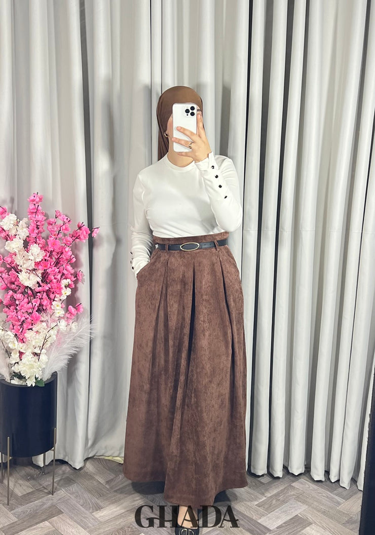 Jupe longue en velours marron