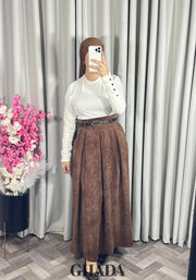Jupe longue en velours marron