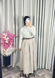 Jupe longue en velours beige clair