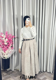 Jupe longue en velours beige clair