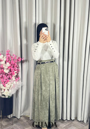 Jupe cloche en velours vert kaki