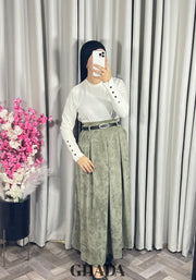 Jupe cloche en velours vert kaki