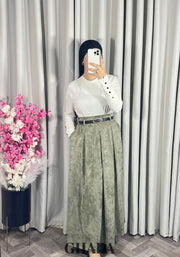 Jupe cloche en velours vert kaki