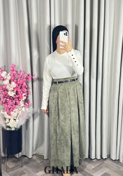 Jupe cloche en velours vert kaki