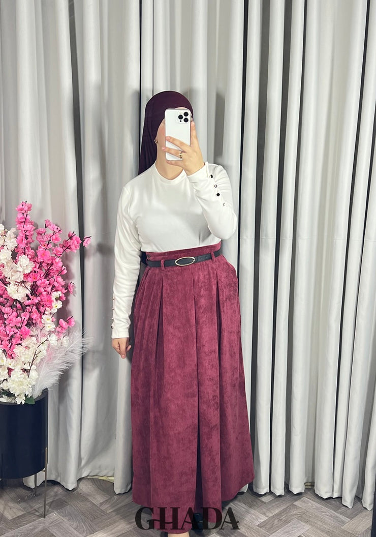 Jupe longue en velours bordeaux