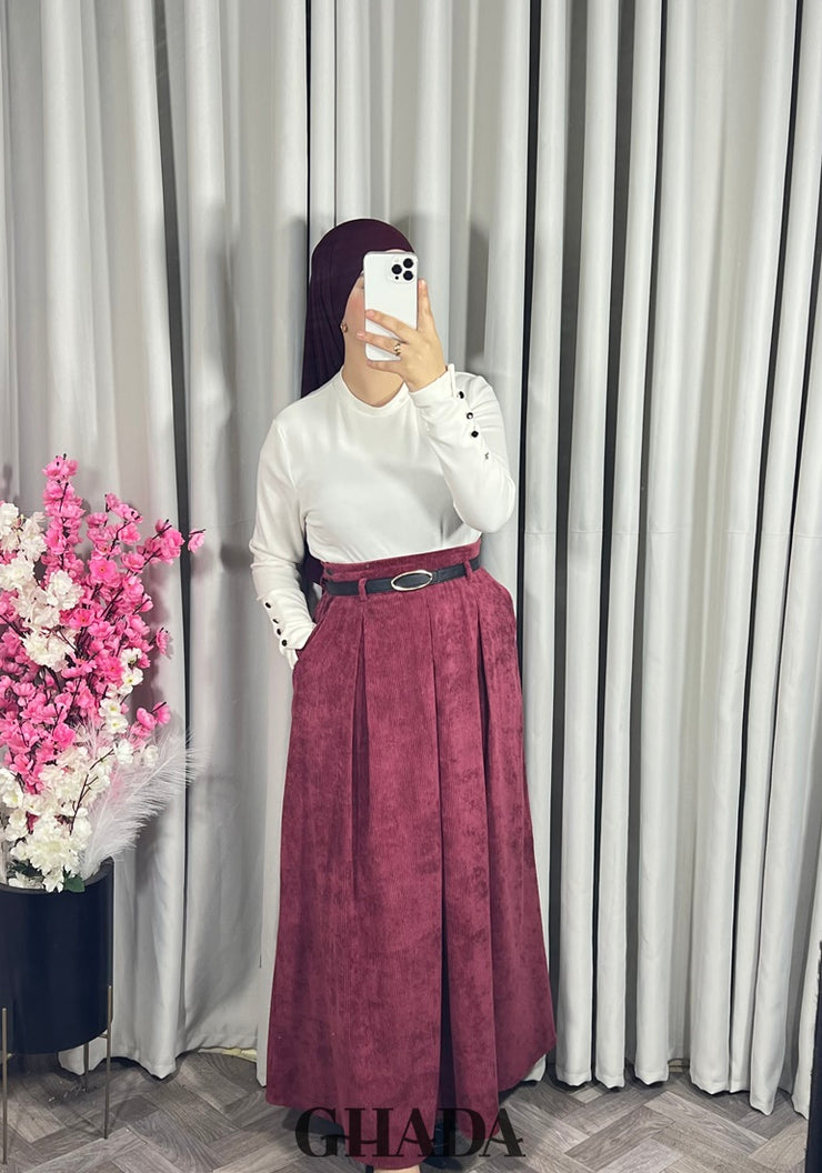 Jupe longue en velours bordeaux