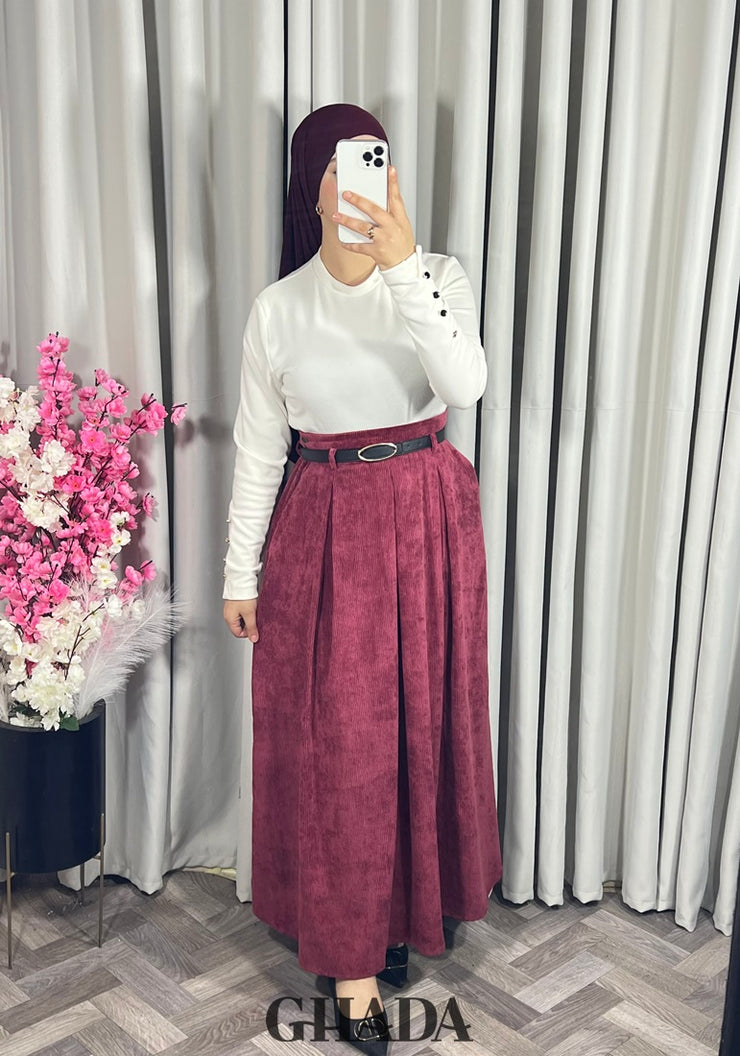 Jupe longue en velours bordeaux