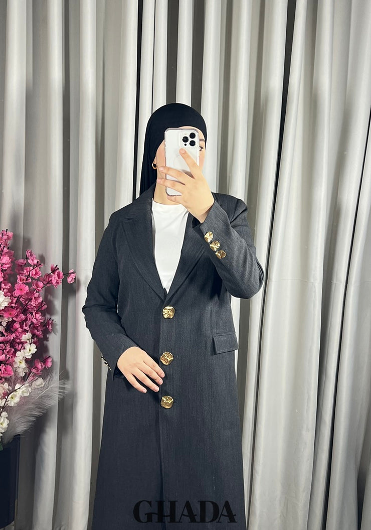 Veste manteau longue en gris foncé