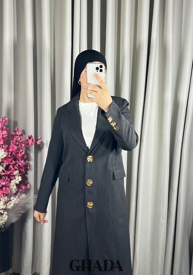 Veste manteau longue en gris foncé