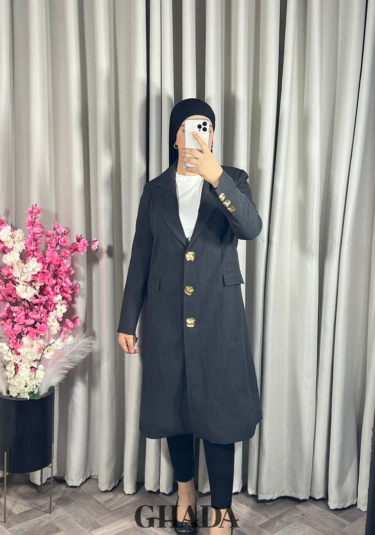 Veste manteau longue en gris foncé