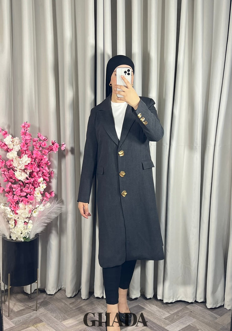 Veste manteau longue en gris foncé
