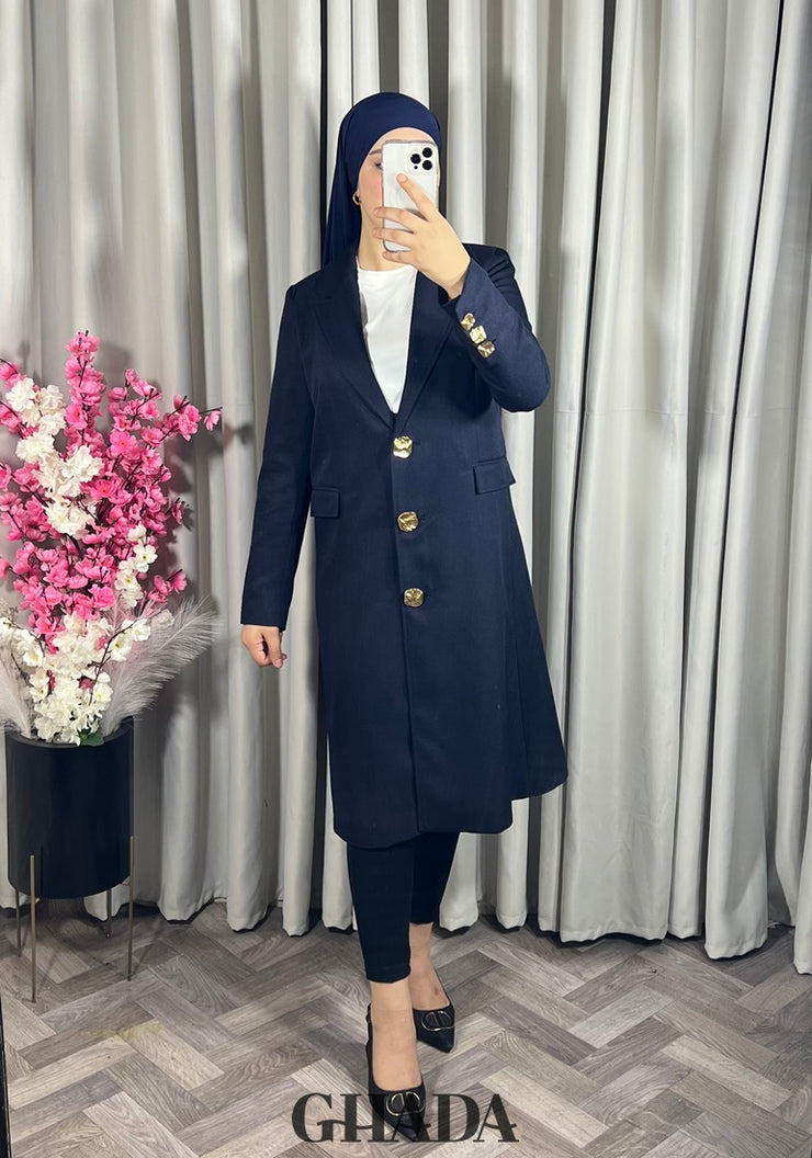 Veste manteau longue en bleu marine