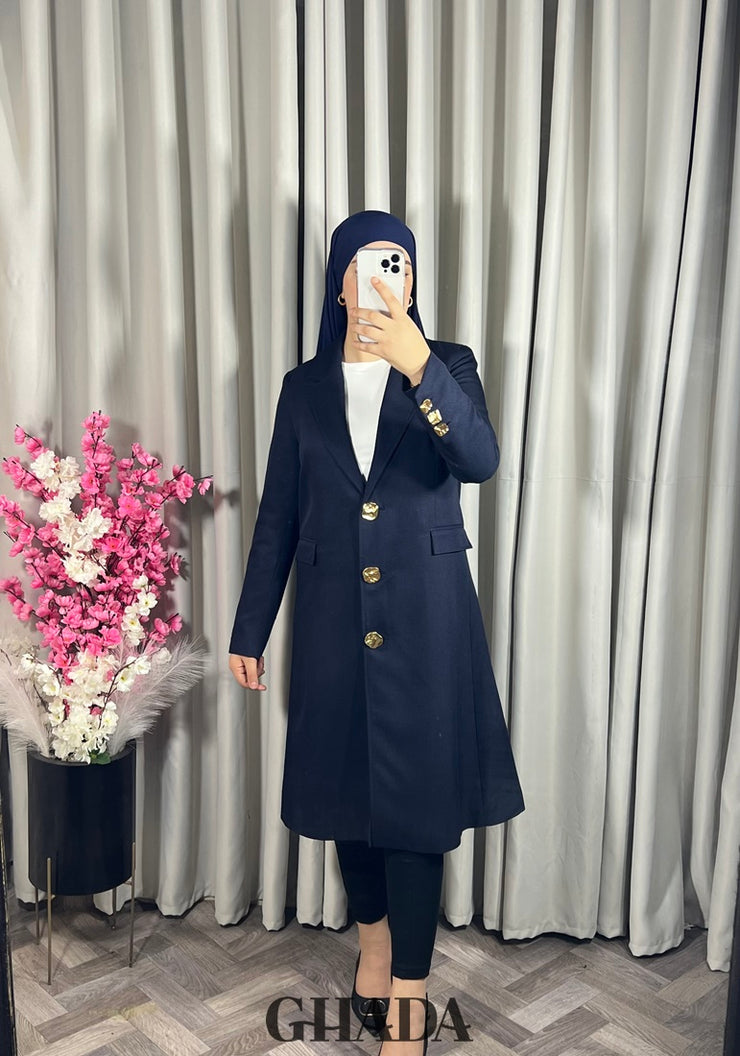 Veste manteau longue en bleu marine