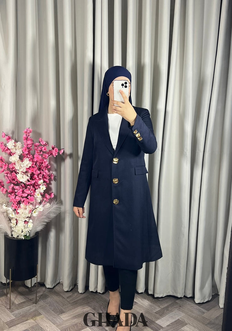 Veste manteau longue en bleu marine