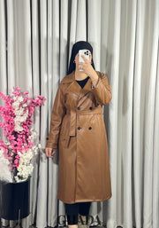 Trench-coat en simili cuir en camel