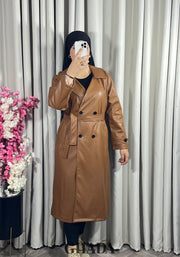 Trench-coat en simili cuir en camel