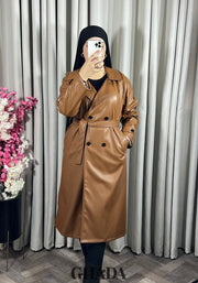 Trench-coat en simili cuir en camel