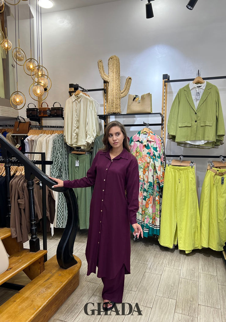 Ensemble chemise avec pantalon en Bordeaux