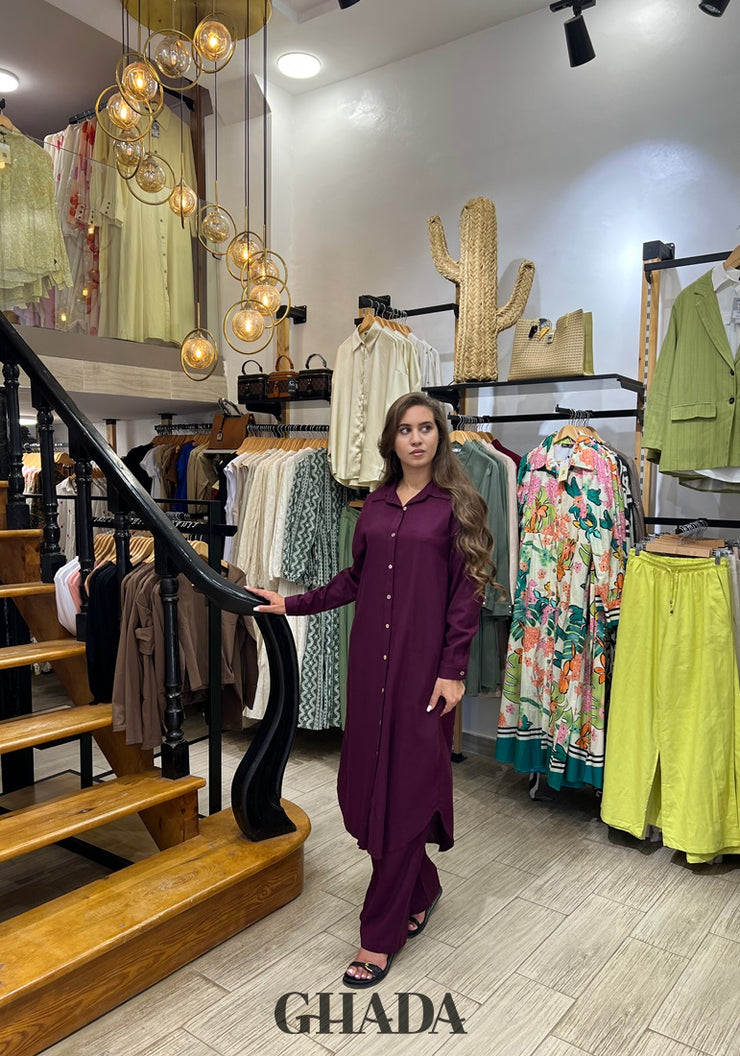 Ensemble chemise avec pantalon en Bordeaux