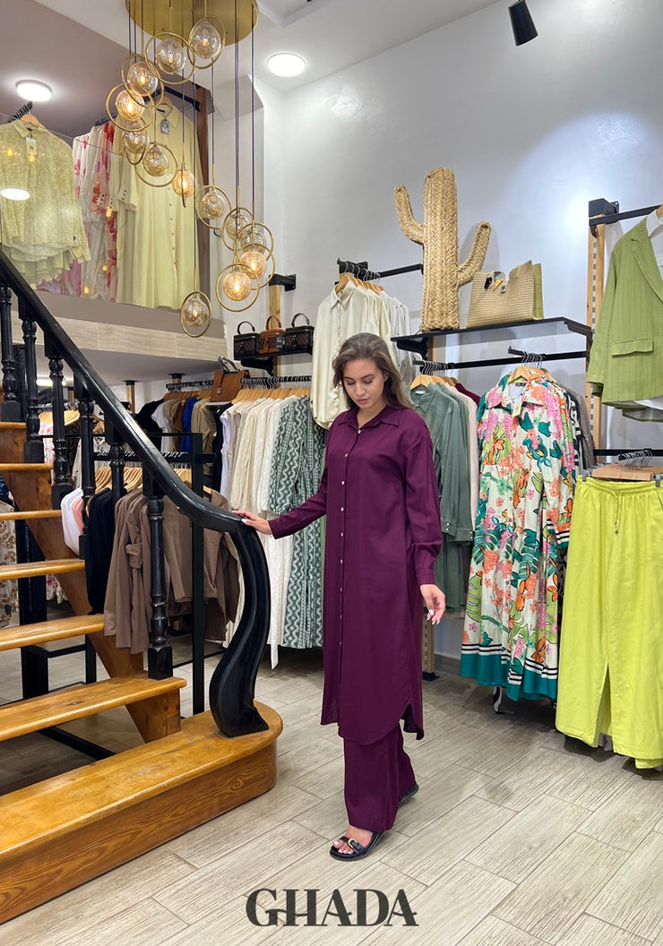 Ensemble chemise avec pantalon en Bordeaux