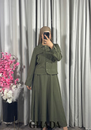 Ensemble veste et jupe en vert kaki