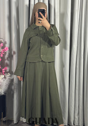 Ensemble veste et jupe en vert kaki