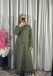 Ensemble veste et jupe en vert kaki
