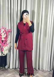 Ensemble gilet et pantalon en bordeaux