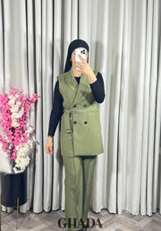 Ensemble gilet et pantalon en vert kaki