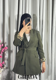 Veste vert kaki à motif léopard