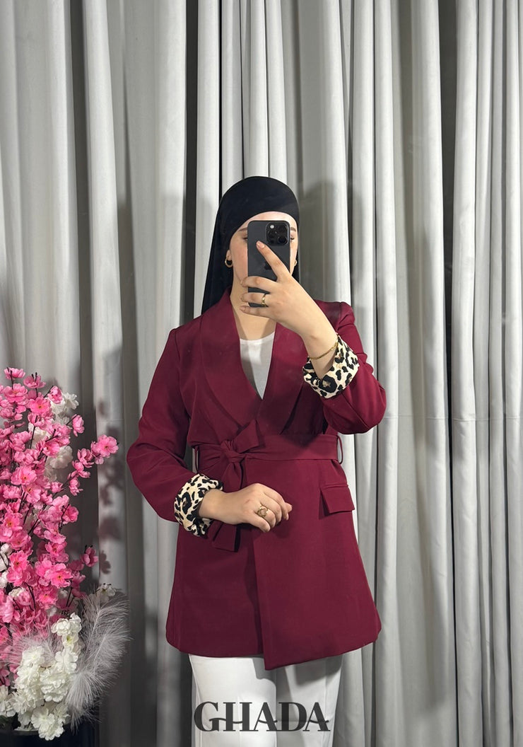 Veste bordeaux à motif léopard