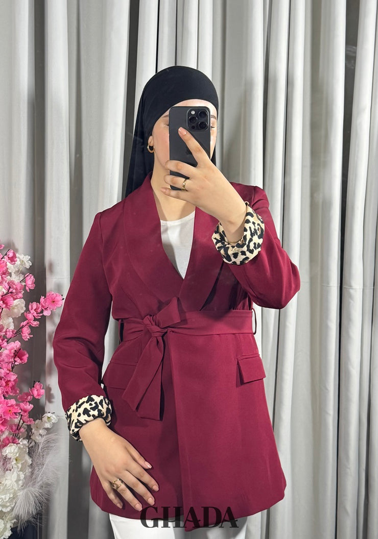 Veste bordeaux à motif léopard