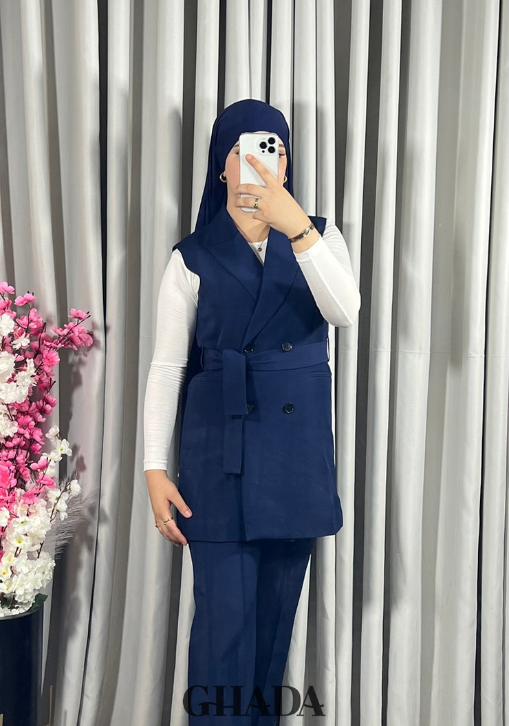 Ensemble gilet et pantalon en bleu marine
