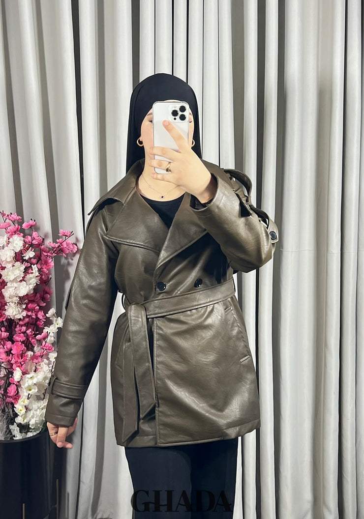 Trench-coat en simili cuir