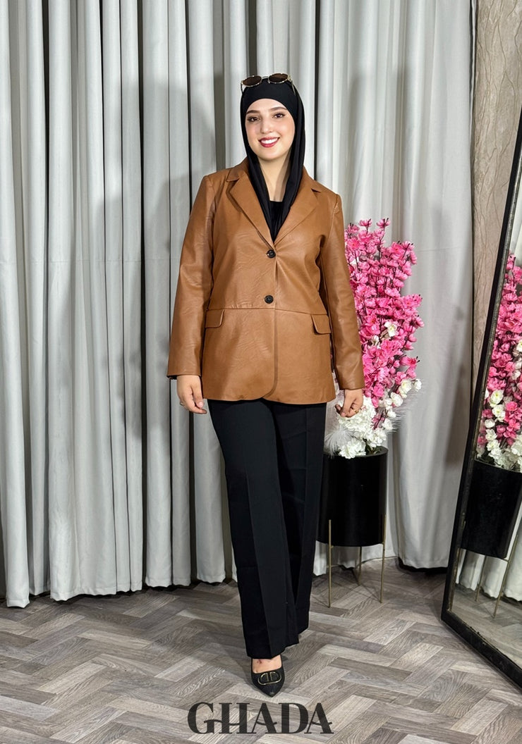 Veste en simili-cuir camel