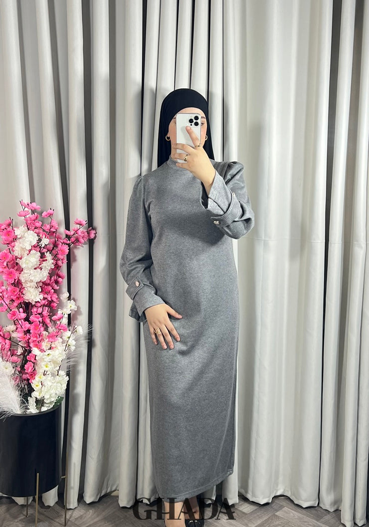 Robe longue grise en maille