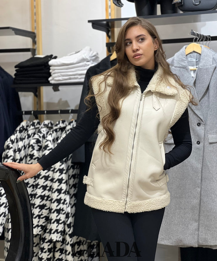 Gilet beige en simili cuir