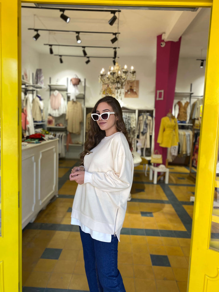 Sweat- Shirt oversize en blanc cassé