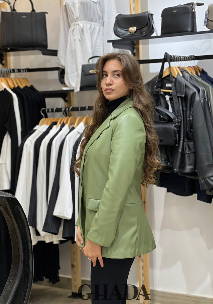 Blazer en simili-cuir vert