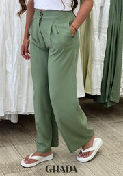 Pantalon en lin vert kaki