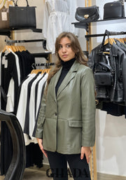 Blazer en simili-cuir vert kaki