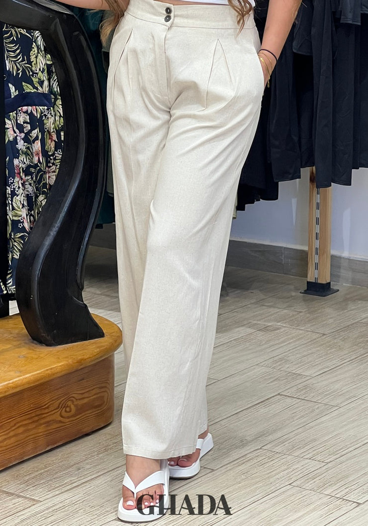 Pantalon en lin beige clair