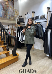 Blazer en simili-cuir vert kaki
