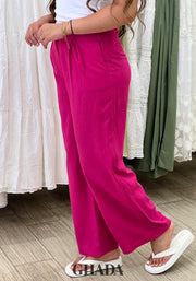 Pantalon en lin rose