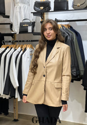 Blazer en simili-cuir beige