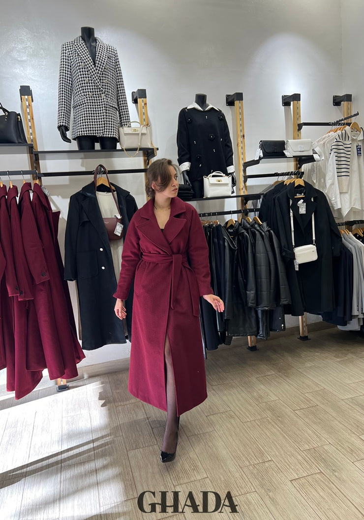 Manteau long en bordeaux