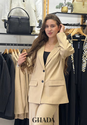 Ensemble tailleur à rayures en beige