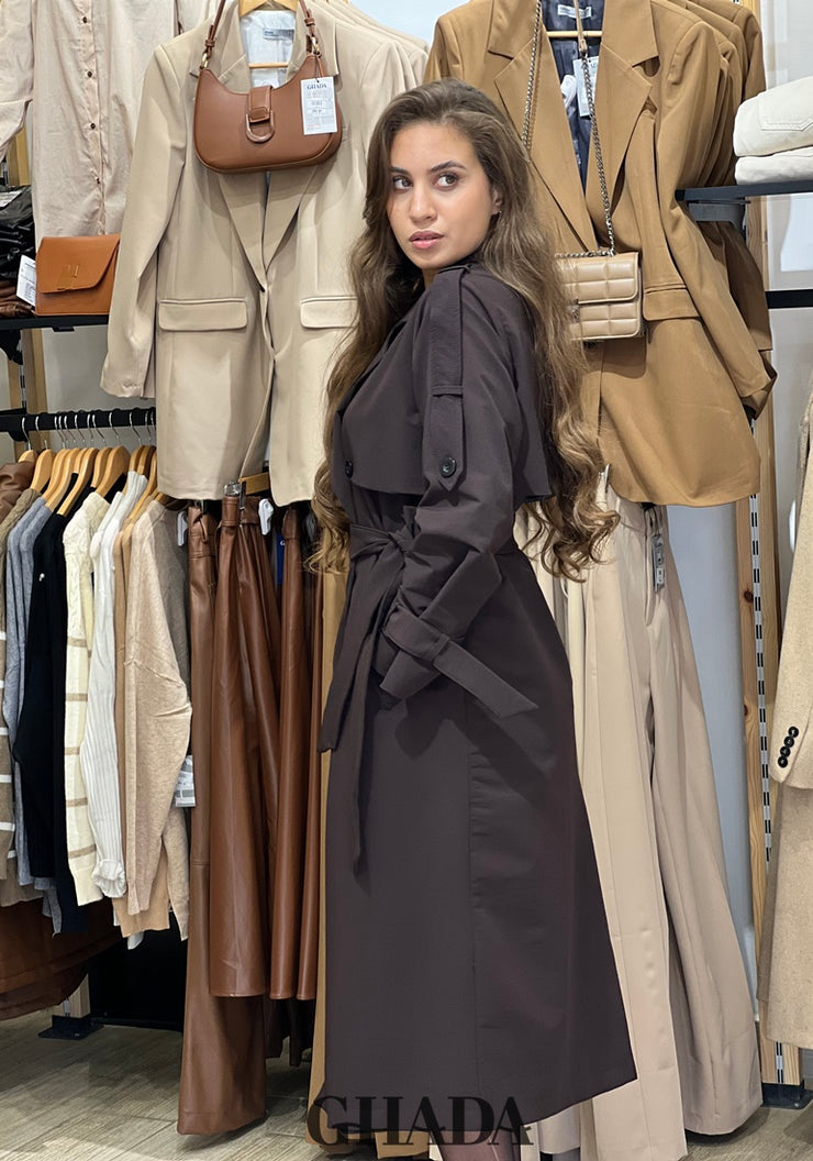 Trench long en marron foncé